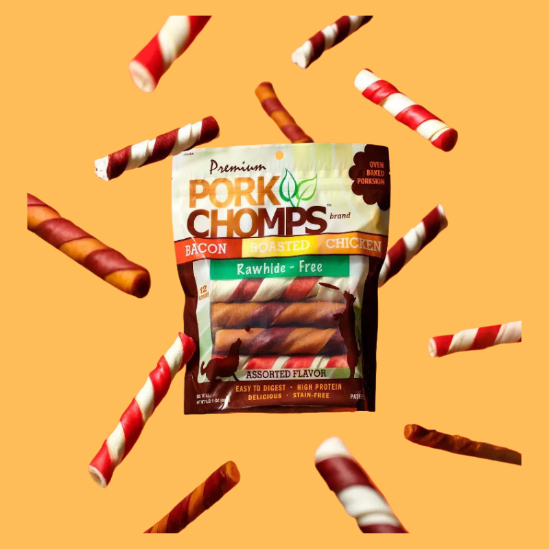 Pork Chomps Assorted Flavors Twist Chewy Treats Dog Treats - 17oz/12ct