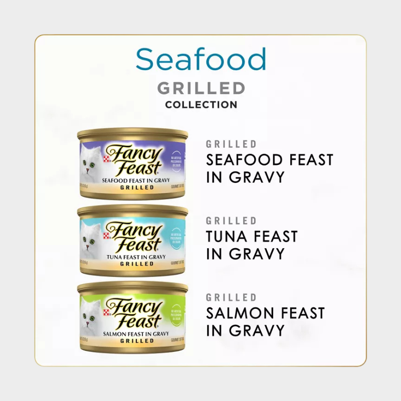 Purina Fancy Feast Variety Pack Fish, Seafood, Tuna and Salmon Flavor Gravy Wet Cat Food Cans - 3oz/24ct