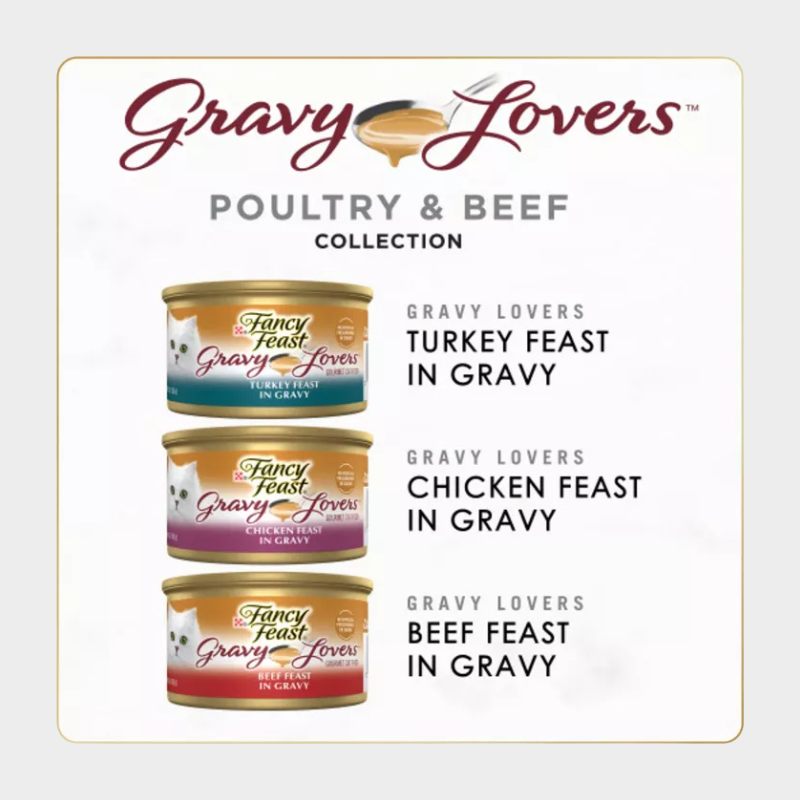 Purina Fancy Feast Gravy Lovers Chicken, Turkey & Beef Flavor Wet Cat Food Cans Variety Pack - 3oz/24ct