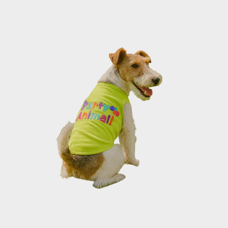 Parisian Pet 'Party Animal' Dog & Cat Shirt – Stylish Cotton T-Shirt, Embroidered Design, Machine Washable Pet Clothing – Light Green