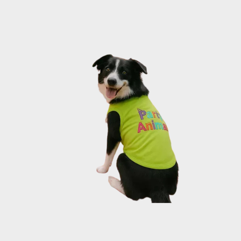 Parisian Pet 'Party Animal' Dog & Cat Shirt – Stylish Cotton T-Shirt, Embroidered Design, Machine Washable Pet Clothing – Light Green