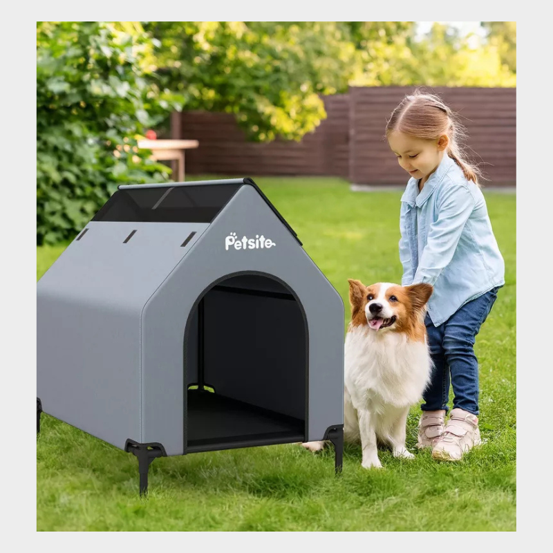 Tangkula 36" Elevated Dog House for Small Breeds Large Pet House w/ Ventilated Windows