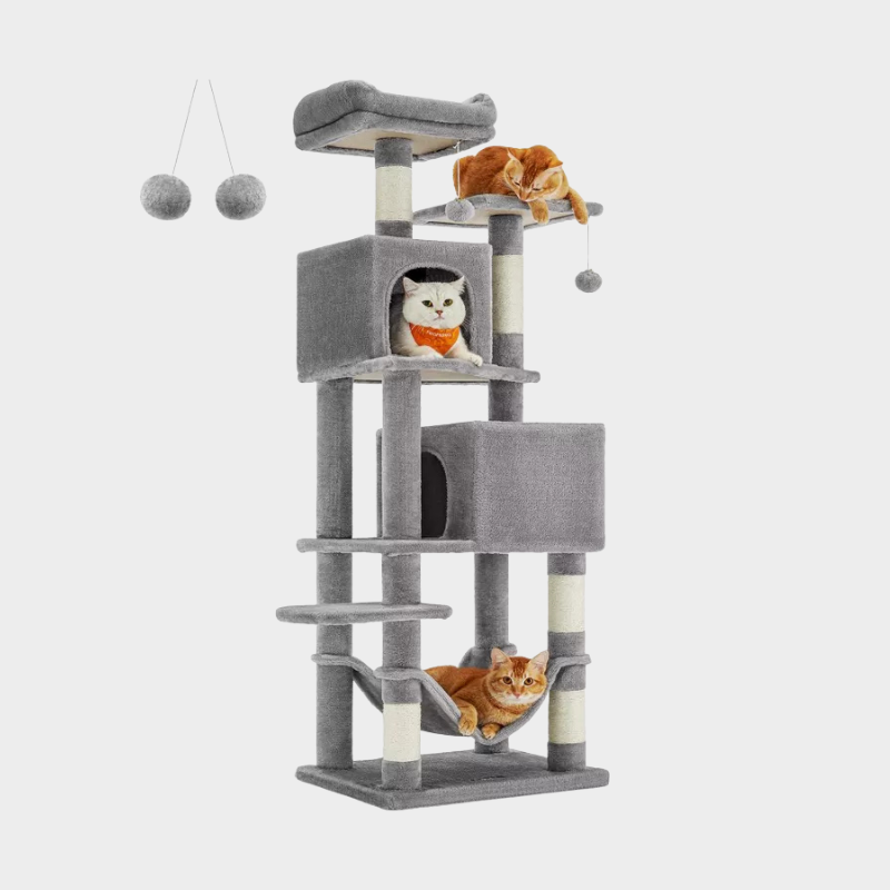 61"/75.2"H Cat Tree Cat Tower for Indoor Cats, Plush Multi-Level Cat Condo with Scratching Posts, Perches, Caves, Hammock