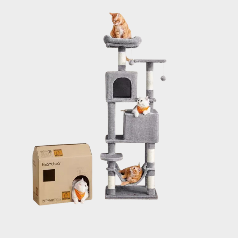 61"/75.2"H Cat Tree Cat Tower for Indoor Cats, Plush Multi-Level Cat Condo with Scratching Posts, Perches, Caves, Hammock