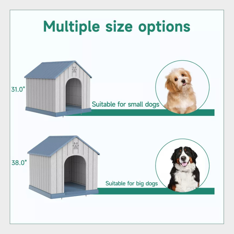Dolonm pointed roof doghouse, made of PP material, waterproof and UV-resistant, with 2 ventilation Windows