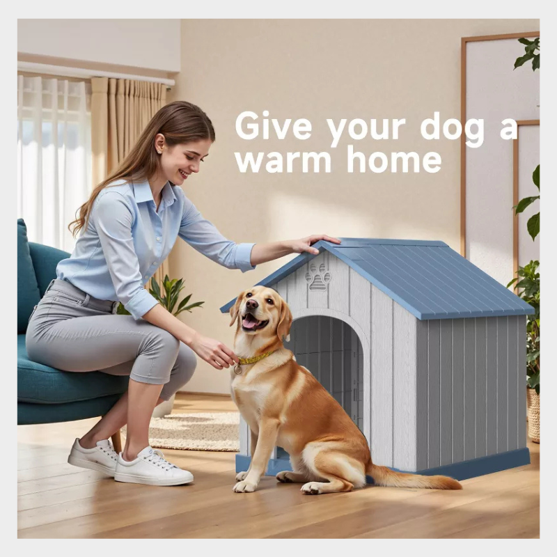 Dolonm pointed roof doghouse, made of PP material, waterproof and UV-resistant, with 2 ventilation Windows