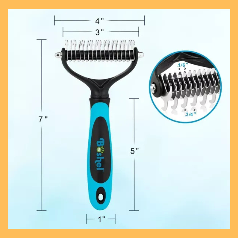 BOSHEL Undercoat Rake For Dogs - Premium Double Sided Dog Grooming Brush - Dog Deshedding Brush - Dematting Comb For Dogs