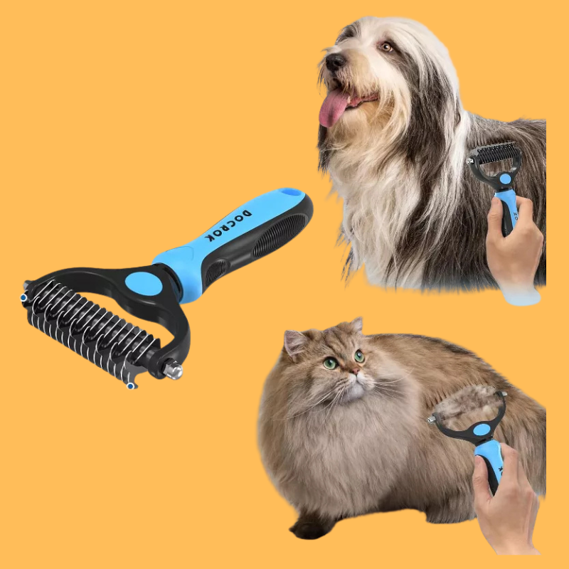 Pet Grooming Combo - Deshedding Brush with Metal Comb for Detangling and Dematting
