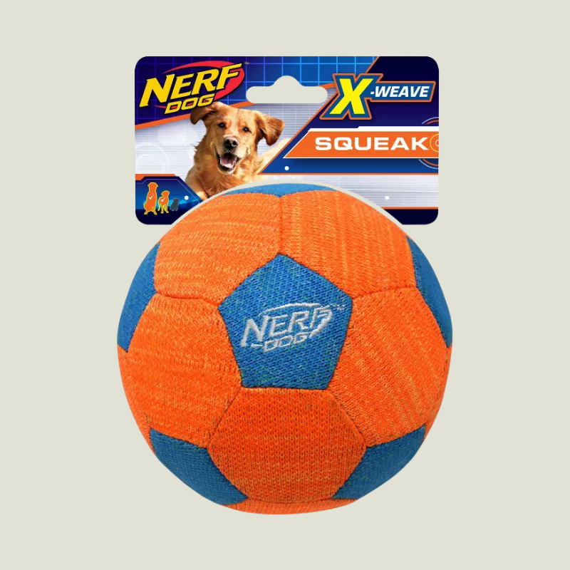 NERF X-Weave Soccer Squeak Ball Dog Toy - Orange/Blue - S