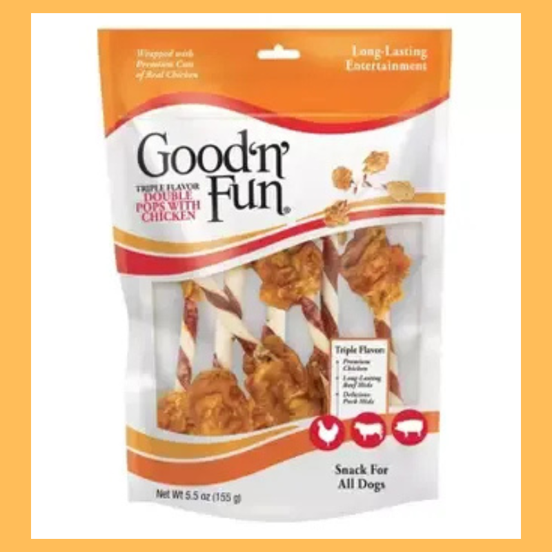 Good 'n' Fun Triple Flavor Kabobs Long Lasting Rawhide with Chicken, Beef and Pork Flavor Dog Treats