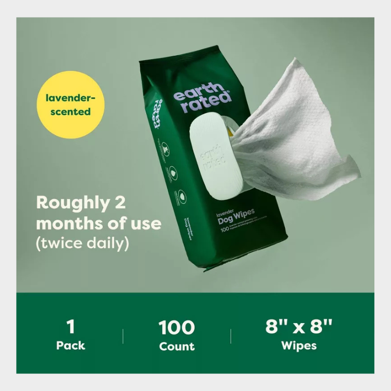 Earth Rated Plant-Based Grooming Dog Wipes - Lavender - 100ct