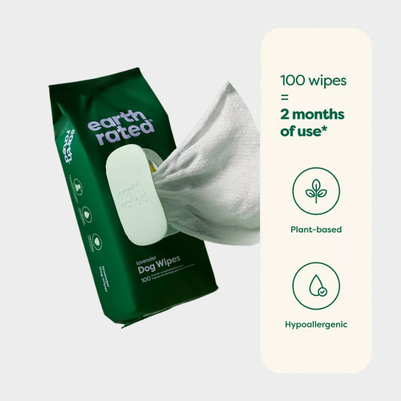 Earth Rated Plant-Based Grooming Dog Wipes - Lavender - 100ct
