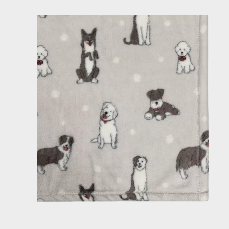 Novelty Recycled Printed Dogs Plush Throw Blanket