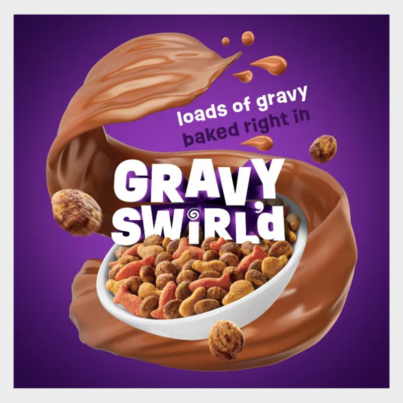 Purina Friskies Gravy Swirlers with Flavors of Chicken, Salmon & Gravy Adult Complete & Balanced Dry Cat Food
