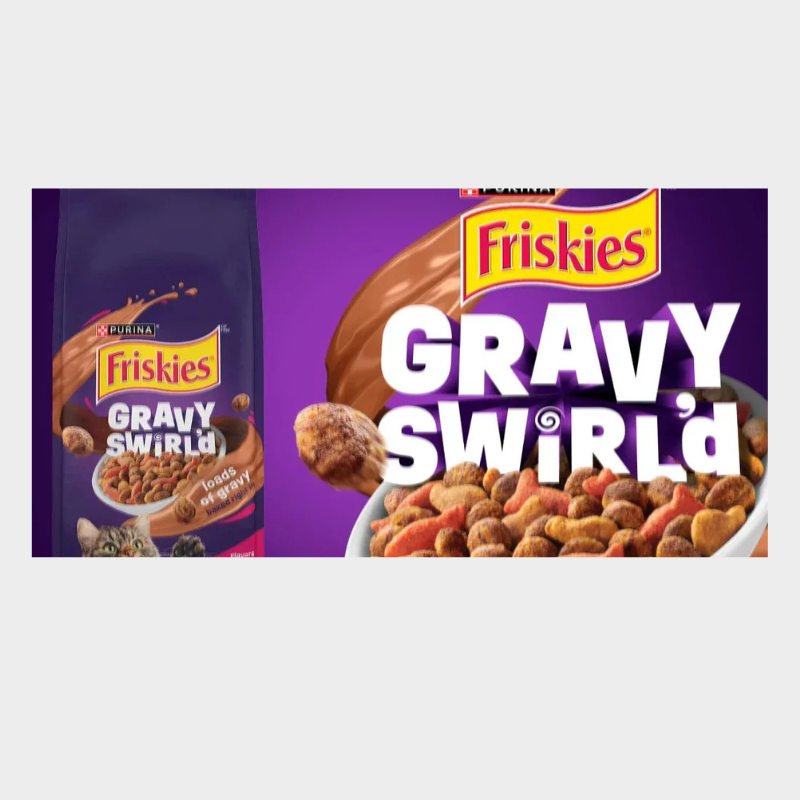 Purina Friskies Gravy Swirlers with Flavors of Chicken, Salmon & Gravy Adult Complete & Balanced Dry Cat Food