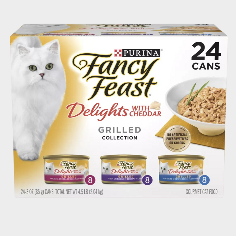 Purina Fancy Feast Delights Variety Pack Chicken,Turkey, Fish and Cheddar Flavor Wet Cat Food Cans - 3oz/24ct