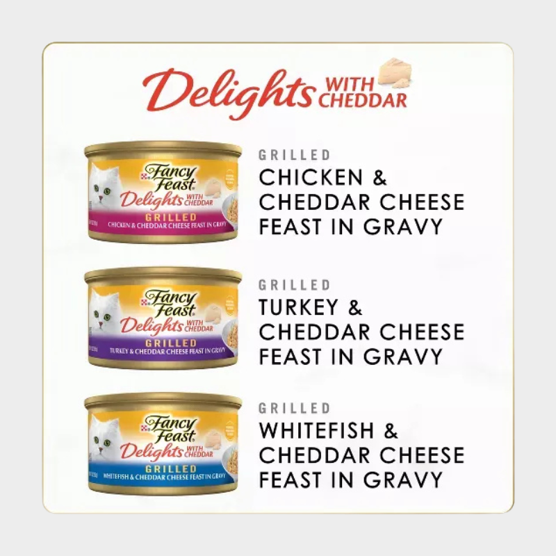 Purina Fancy Feast Delights Variety Pack Chicken,Turkey, Fish and Cheddar Flavor Wet Cat Food Cans - 3oz/24ct