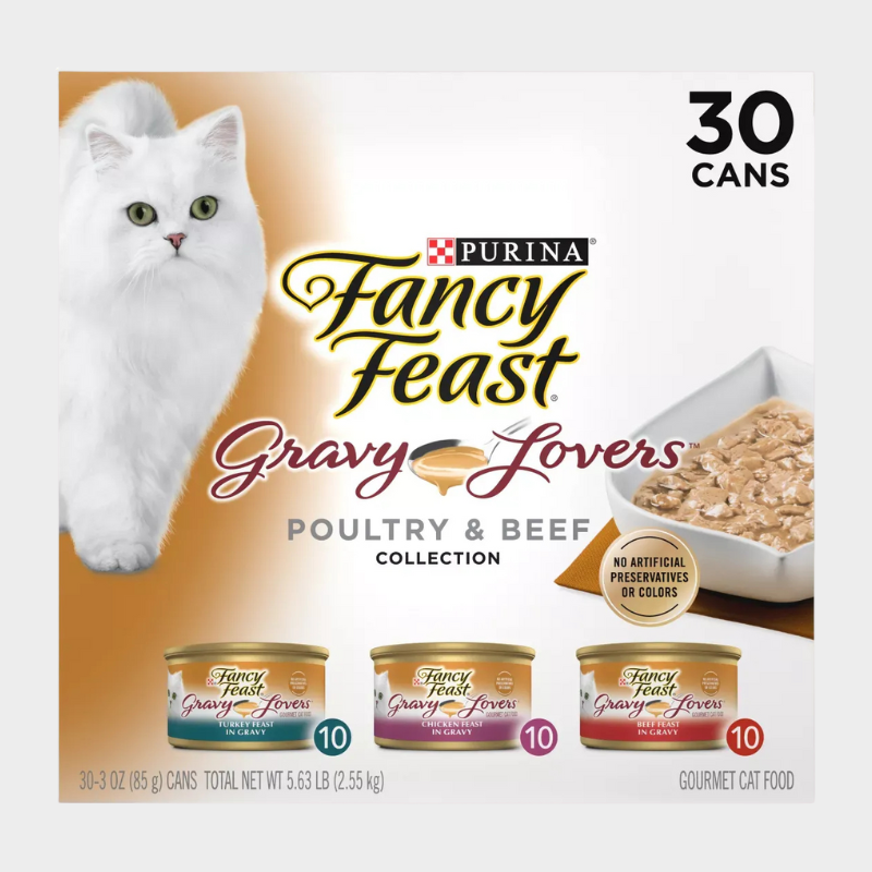 Purina Fancy Feast Gravy Lovers Variety Pack Chicken, Turkey & Beef Flavor Wet Cat Food Cans - 3oz/30ct