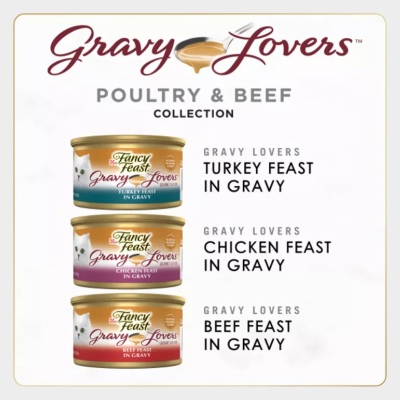 Purina Fancy Feast Gravy Lovers Variety Pack Chicken, Turkey & Beef Flavor Wet Cat Food Cans - 3oz/30ct