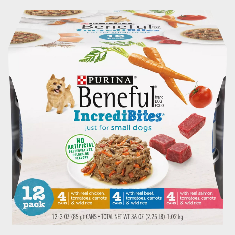 Purina Beneful IncrediBites Chicken, Beef & Salmon Recipes Small Dogs Wet Dog Food - 3oz/12ct Variety Pack
