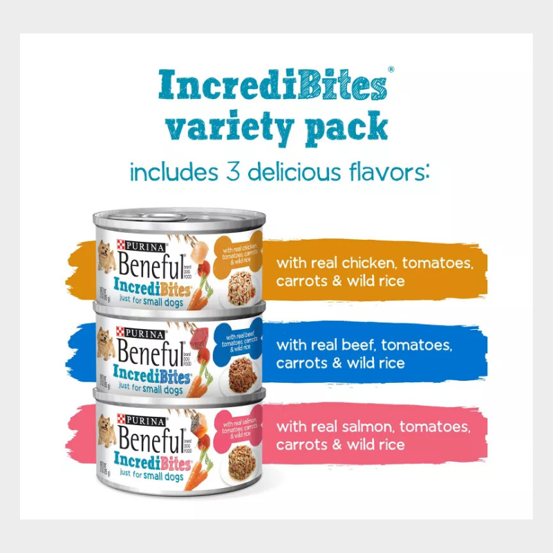 Purina Beneful IncrediBites Chicken, Beef & Salmon Recipes Small Dogs Wet Dog Food - 3oz/12ct Variety Pack