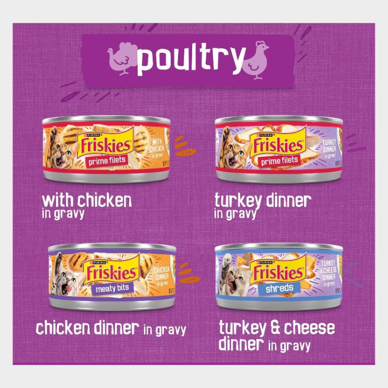 Purina Friskies Shreds, Meaty Bits & Prime Filets with Chicken, Turkey and Cheese Flavor Wet Cat Food - 5.5oz/32ct Variety Pack