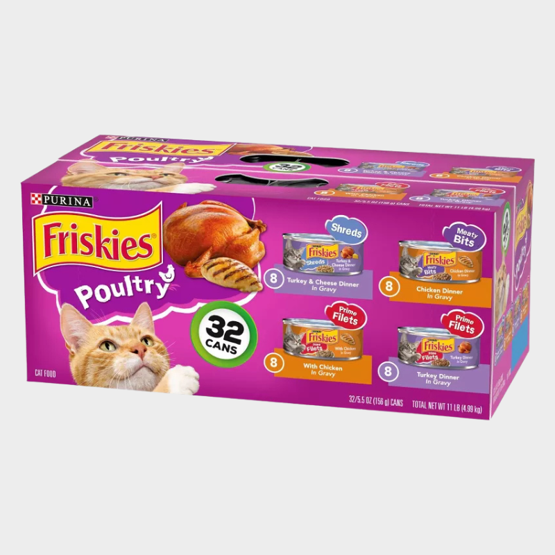 Purina Friskies Shreds, Meaty Bits & Prime Filets with Chicken, Turkey and Cheese Flavor Wet Cat Food - 5.5oz/32ct Variety Pack
