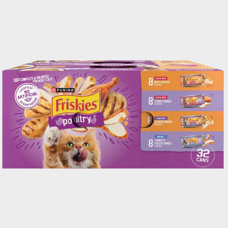 Purina Friskies Shreds, Meaty Bits & Prime Filets with Chicken, Turkey and Cheese Flavor Wet Cat Food - 5.5oz/32ct Variety Pack