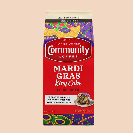 Community Coffee Ground Coffee, Mardi Gras King Cake, 32 oz.