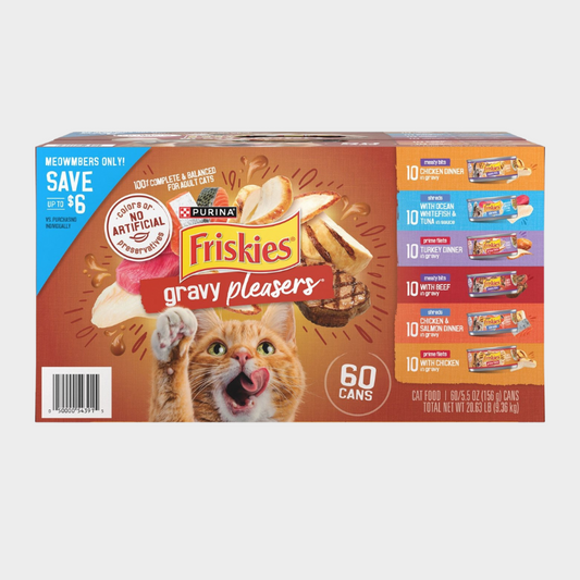 Purina Friskies Gravy Pleasers Variety Pack, Adult Wet Cat Food, 5.5 oz., 60 ct.