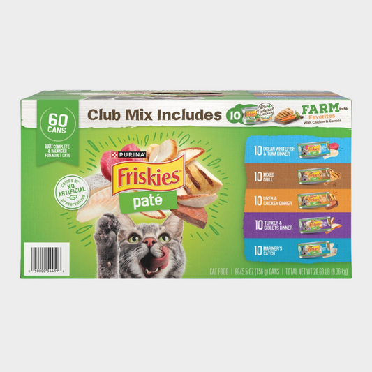 Purina Friskies Variety Pack, Adult Pate Wet Cat Food, 5.5 oz., 60 ct.