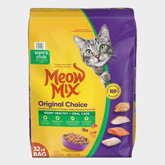 Meow Mix, Original Choice Flavor Adult Dry Cat Food, Heart Healthy & Oral Care Formula, 32 lbs.