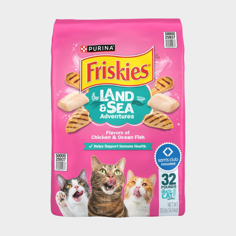 Friskies Land & Sea Adventures, Chickn and Ocean Fish Flavored, Adult Dry Cat Food, 32 lbs.