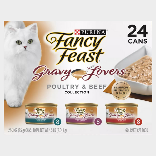 Purina Fancy Feast Gravy Lovers Chicken, Turkey & Beef Flavor Wet Cat Food Cans Variety Pack - 3oz/24ct