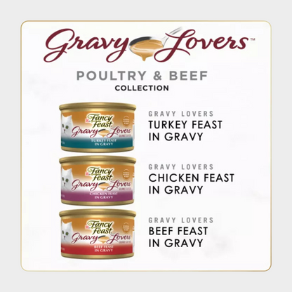 Purina Fancy Feast Gravy Lovers Chicken, Turkey & Beef Flavor Wet Cat Food Cans Variety Pack - 3oz/24ct
