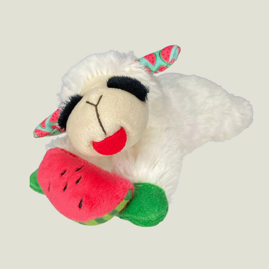 Multipet 8" Lamb Chop with Watermelon Interactive Plush Dog Toy