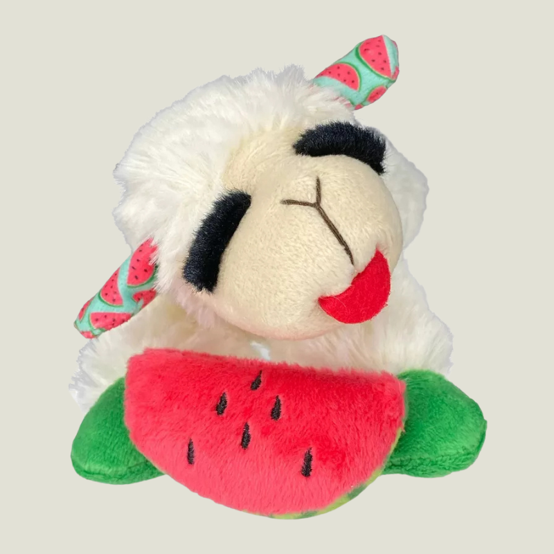 Multipet 8" Lamb Chop with Watermelon Interactive Plush Dog Toy