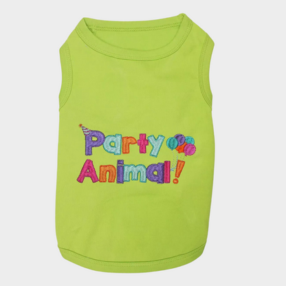Parisian Pet 'Party Animal' Dog & Cat Shirt – Stylish Cotton T-Shirt, Embroidered Design, Machine Washable Pet Clothing – Light Green
