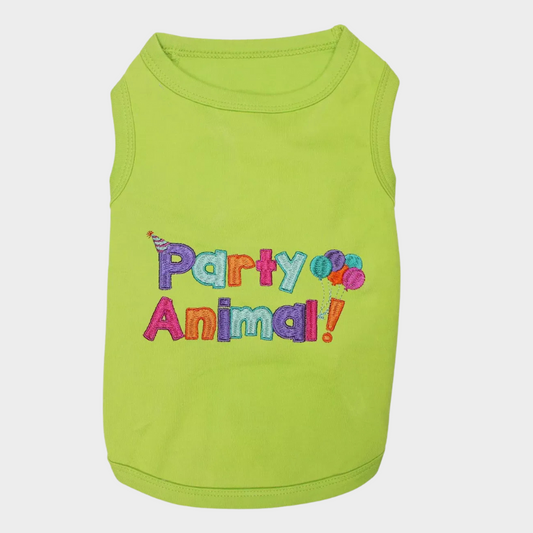 Parisian Pet 'Party Animal' Dog & Cat Shirt – Stylish Cotton T-Shirt, Embroidered Design, Machine Washable Pet Clothing – Light Green
