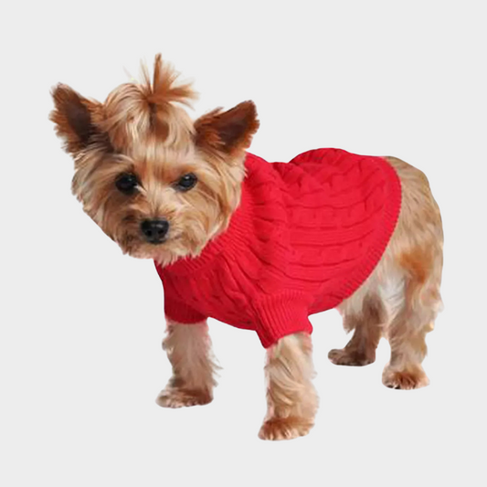 Cotton Cable Knit Dog Sweater - Red