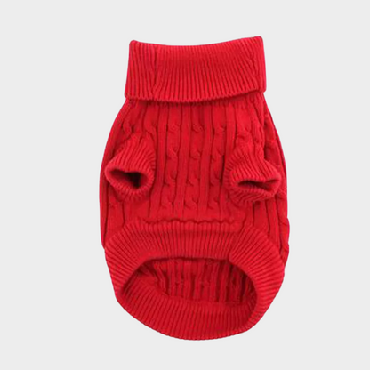 Cotton Cable Knit Dog Sweater - Red