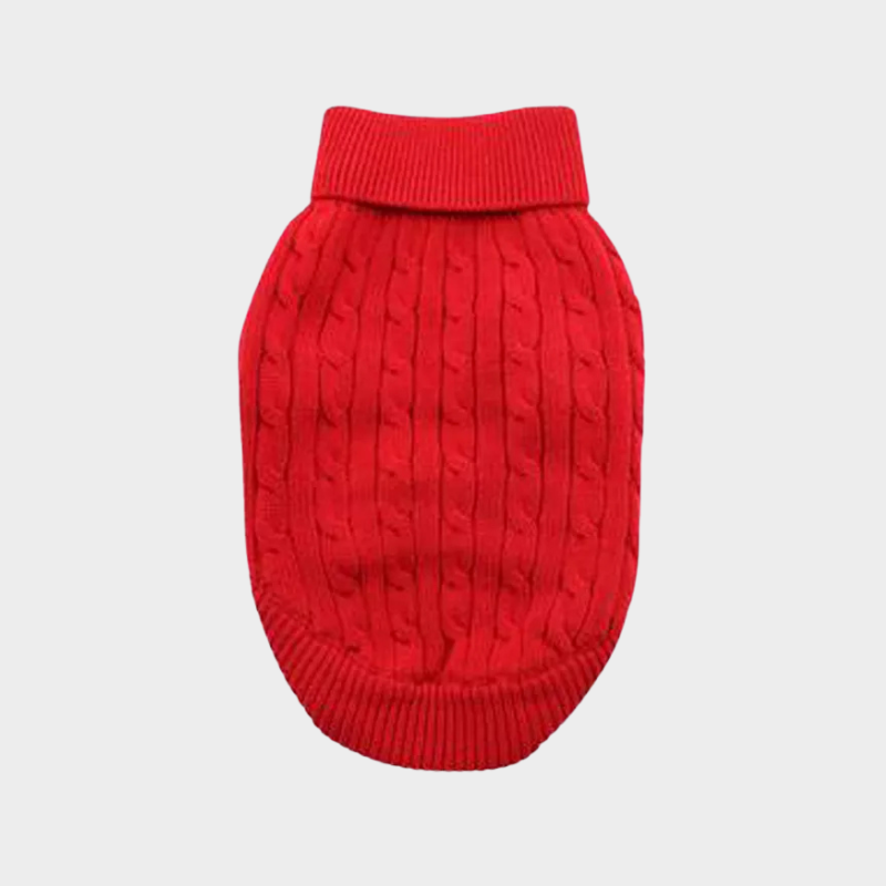 Cotton Cable Knit Dog Sweater - Red