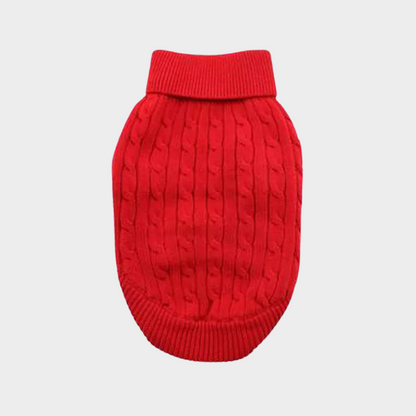 Cotton Cable Knit Dog Sweater - Red