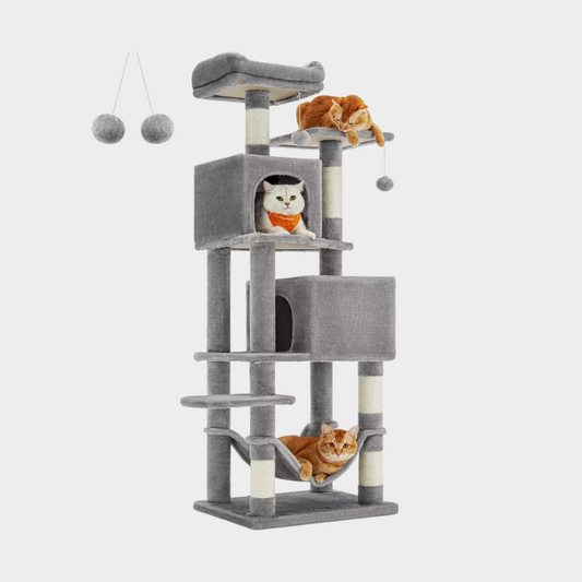 61"/75.2"H Cat Tree Cat Tower for Indoor Cats, Plush Multi-Level Cat Condo with Scratching Posts, Perches, Caves, Hammock