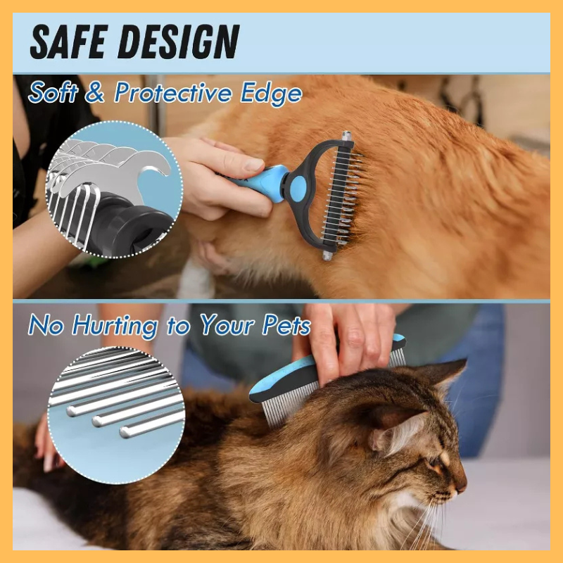 Pet Grooming Combo - Deshedding Brush with Metal Comb for Detangling and Dematting