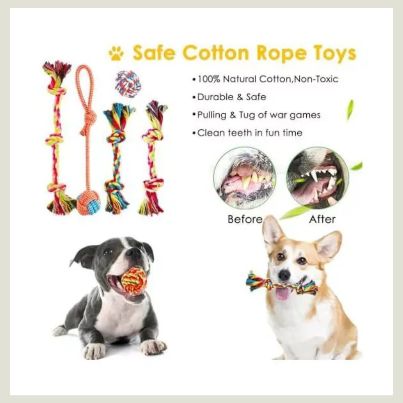 Itopfox Dog Toys 25 Pack for Fun and Teeth Cleaning, Puppy Chew Toys with Squeak Plush Toy, Squeaky Toy Balls, Tug of War and Rope Toys for Puppy