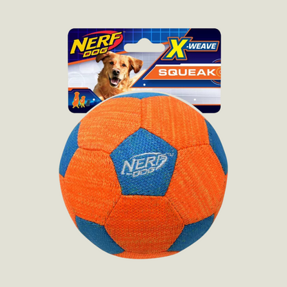 NERF X-Weave Soccer Squeak Ball Dog Toy - Orange/Blue - S