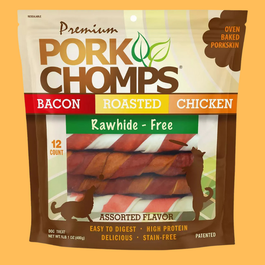 Pork Chomps Assorted Flavors Twist Chewy Treats Dog Treats - 17oz/12ct