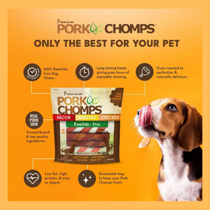 Pork Chomps Assorted Flavors Twist Chewy Treats Dog Treats - 17oz/12ct