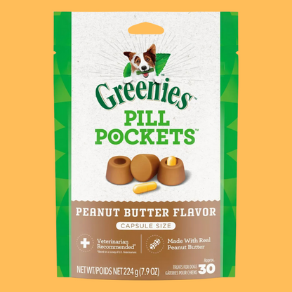 Greenies Chewy Dog Pill Pockets Peanut Butter Capsule Size Dog Treats